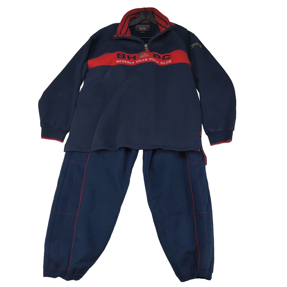 Beverly Hills Polo Club Mens Tracksuit Navy Blue Red‎ Quarter Zip Pullover Large